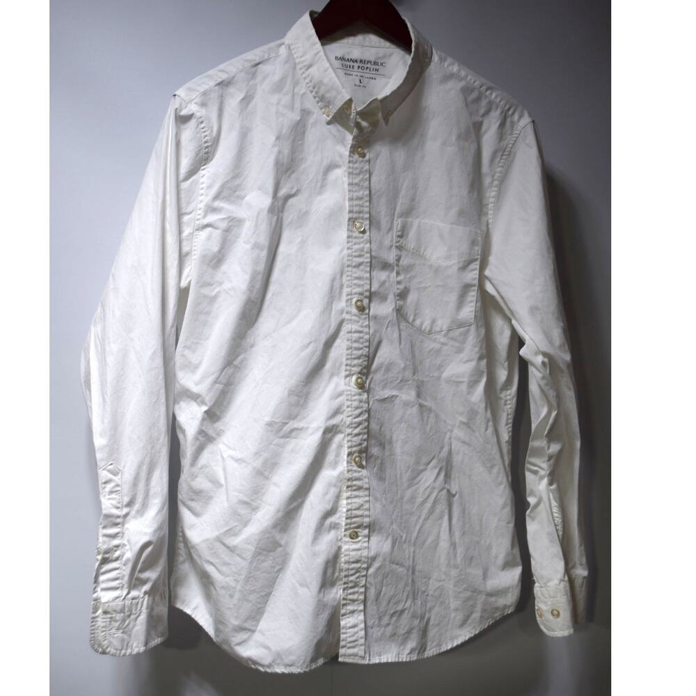 Banana Republic Luxe Poplin White Slim Fit Button Down Shirt Size L